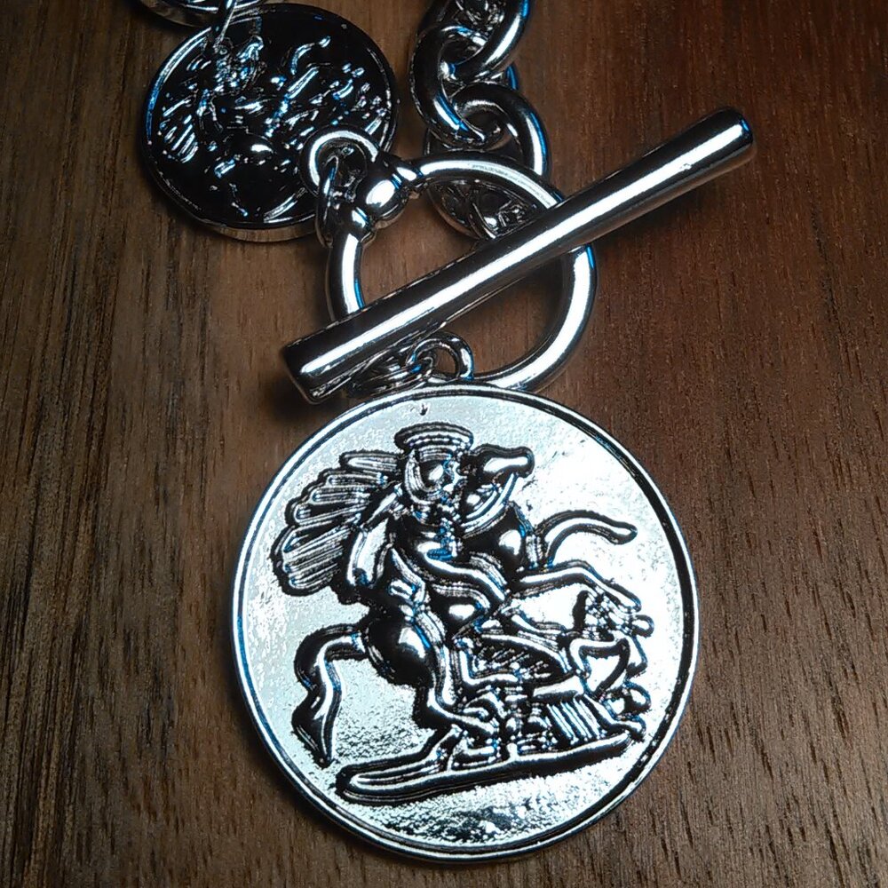 Vintage Coin Design Rider on Horse Silvertone Necklace (20 to 22 Inch)